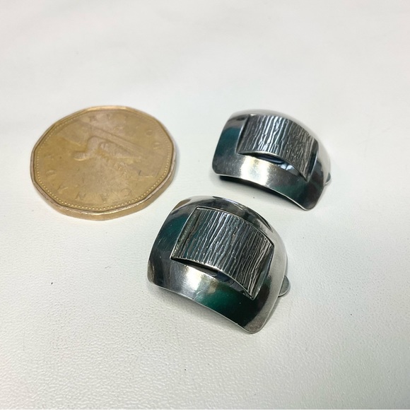 Vintage Sterling Silver Modernist Clip Earrings Poland Hallmarked - Picture 2 of 7